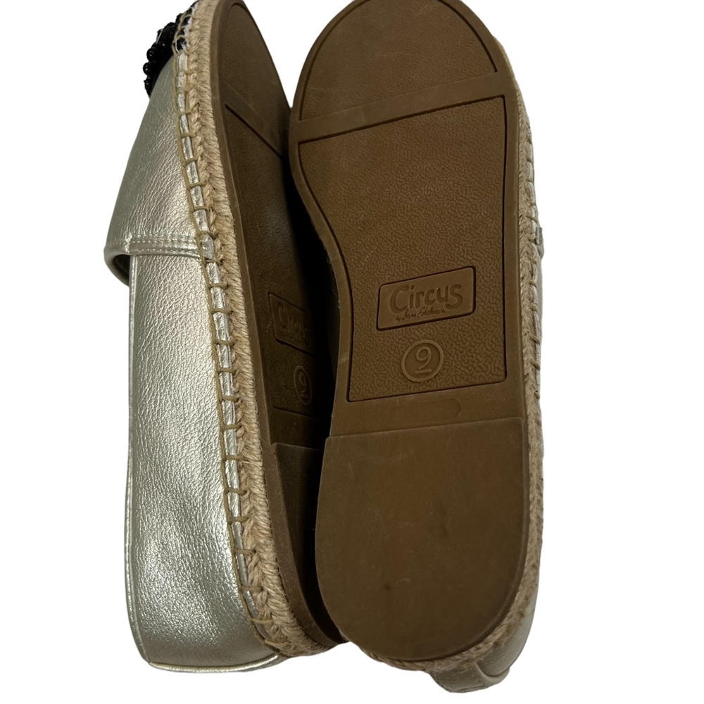 Circus Sam Edelman Loretta Size 9 Gold Metallic Black Embellished Espadrille - Picture 9 of 11